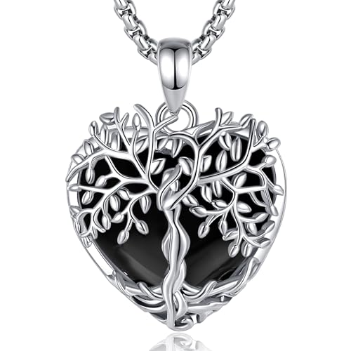 Vito Obsidian Tree of Life Pendant Necklace for Women Men