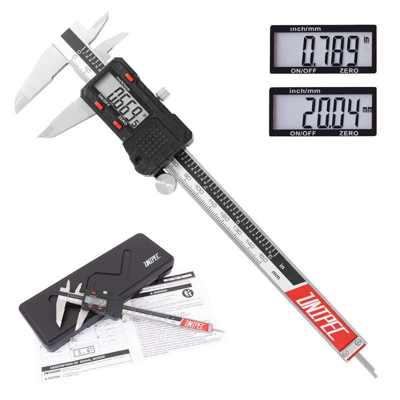 Digital Caliper 6 inch, Stainless Steel Vernier Micrometer Measuring Tool with Large LCD Display, Easy Inch/Metric Conversion, Precision Gauge for Machinists, Woodworking & DIY