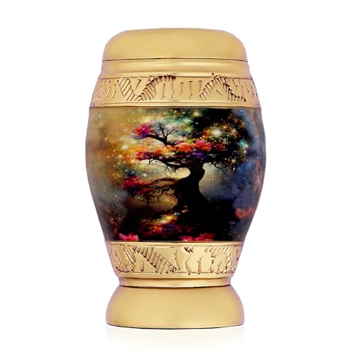 Small Heaven Tree Memorial Lovely Keepsake Urn Qnty 1 - Keepsake Urn for Human Ashes with 1 Velvet Box Bag - Mini Memorial Affordable Urn Golden 3.5" H X 2" W X 2" L