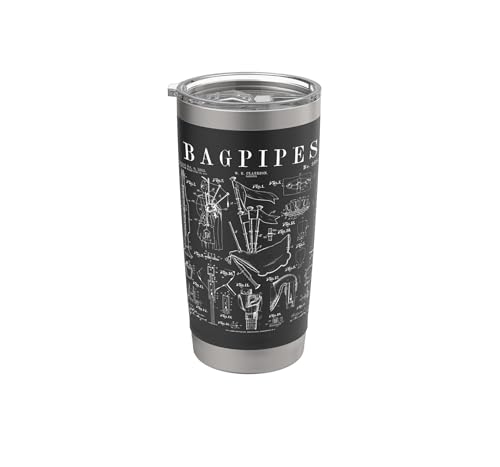 Bagpipes Bagpiper Bagpipe Player Vintage Patent Musician Stainless Steel Insulated Tumbler Black 20 Ounces