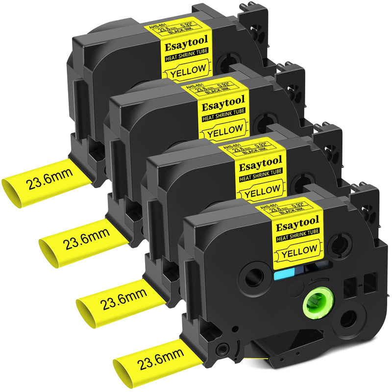 4 Pack Compatible for P-Touch Heat Shrink HSe-651 HSe651 HS651 HS651 23.6mm 0.92 Wire Cable Tube Label Tubing Tape Black on Yellow for PT Ptouch PT-300 H500 E500 E550W D600 P710BT P750W Label Printer 23.6mm(0.92inch)