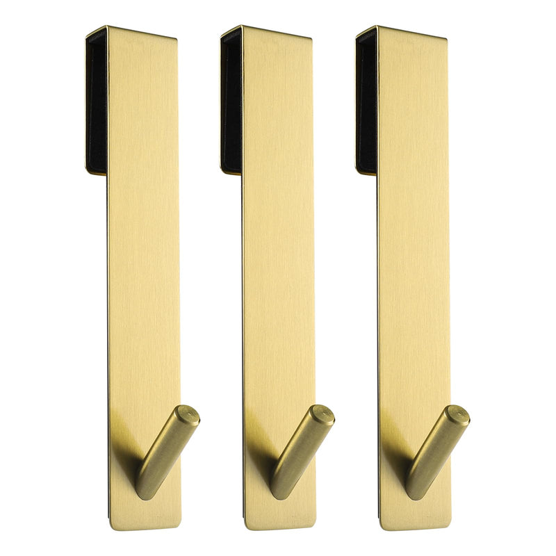 Simtive Extended Shower Door Hooks (7-Inch), Over Door Hooks for Bathroom Frameless Glass Shower Door, Towel Hooks, 3-Pack, Gold 7 In-3 Pack