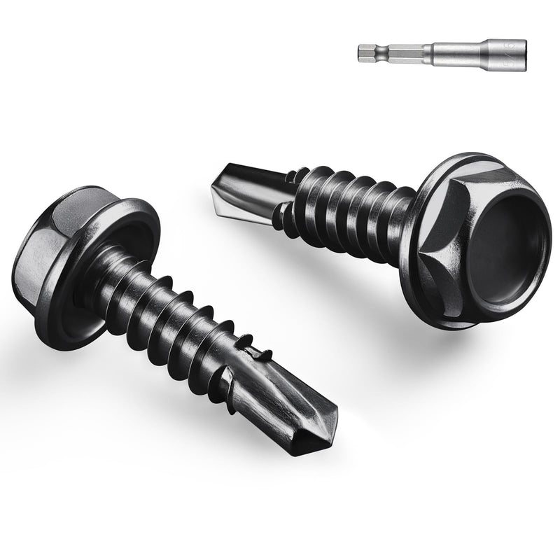 [Australia - AusPower] - #10 x 3/4 Inch Self Drilling Screws, (58pcs) 0.5 lbs Black Self Tapping Screws for Metal, 410 Stainless Steel Hex Washer Head Sheet Metal Screws #10x3/4" Black 0.5lb Per Box 