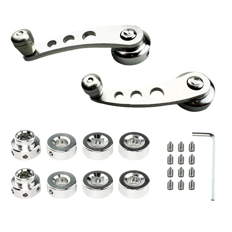 [Australia - AusPower] - 2Pcs Car Window Crank Handle, Aluminum Billet Car Wagon Door Window Winder with Hex Wrench and Screws, Window Riser Winder Crank Replacement Fit for Classic Car (Silver) Silver 