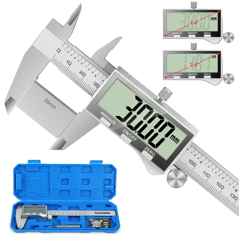 Ueznirn Digital Vernier Caliper with Large LCD Screen 150 mm | Digital calliper with splash protection and dust protection, calliper with spare battery and storage box 150mm-Silvery