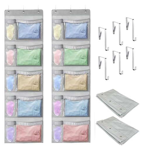 Weekly Kids Clothes Organizer Day of Week School Clothing Storage Monday to Friday Hanging Closet Organizer (2) (Gray 2pcs) Gray 2pcs