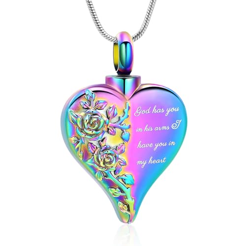 Butterfly Heart Urn Necklace for Ashes Cremation Jewelry Stainless Steel Memorial Necklaces Ash Holder for Human Pets Keepsake Jewelry for Loved Ones with Fill Tool B-Rainbow
