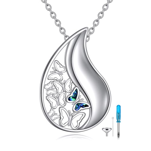 TIGRRIDER Butterfly Teardrop 925 Sterling Silver Urn Necklace for Ashes Elegant Keepsake Cremation Pendant Memorial Jewelry Gift for Women