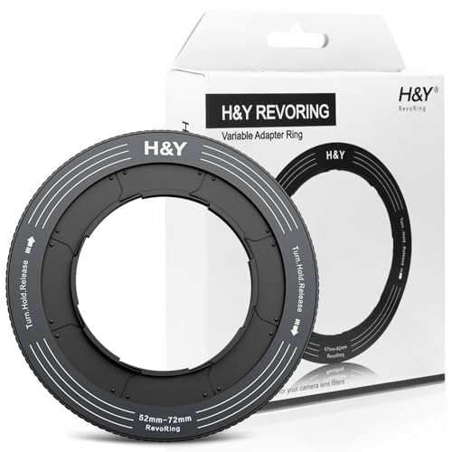 H&Y RevoRing Adjustable 52-72mm to 77mm Step Up Ring for Filters | 52-72mm to 77mm Variable Step Up Ring, Secure Turn-Hold Lock, Lens Filter Adapter Ring, Aluminum, Titanium Gray Dark Gray