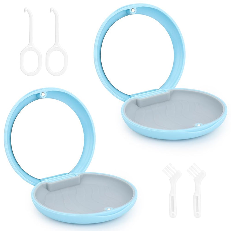 Pack of 2 Braces Boxes with Mirror, Slim Aligner Cases, Magnetic Closure for Orthodontic Storage Boxes, Dental Splints Box with Holder Remover and Brushes. (Blue/Blue) Blue 2 Piece