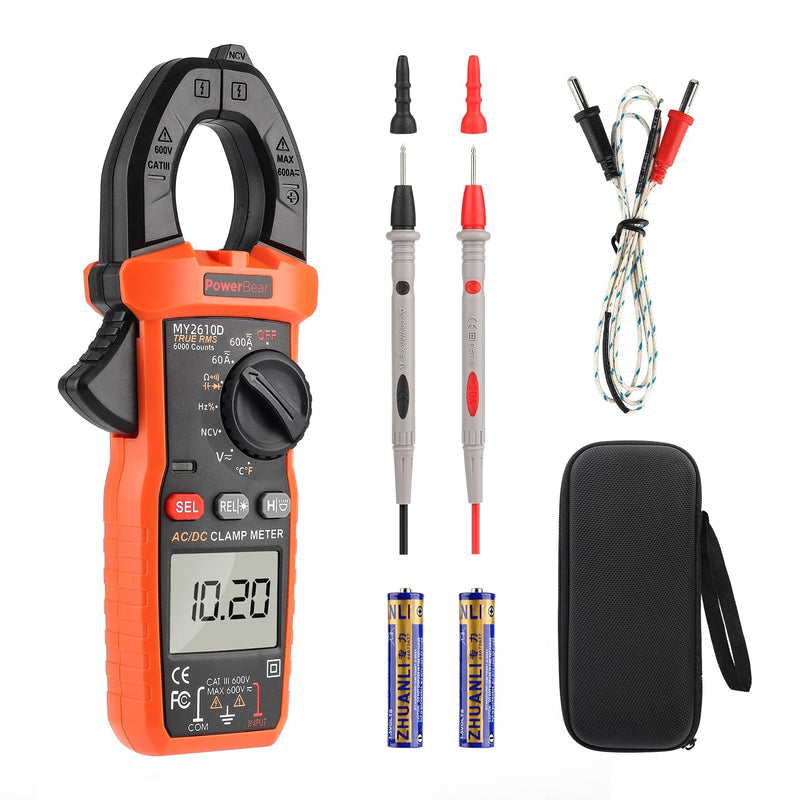 [Australia - AusPower] - PowerBear Digital Clamp Meter Multimeter 6000 Counts for AC/DC Current & Voltage, Auto-ranging Amp Tester, Measures Resistance, Capacitance, Continuity, TRMS, Temperature, NCV Detection 