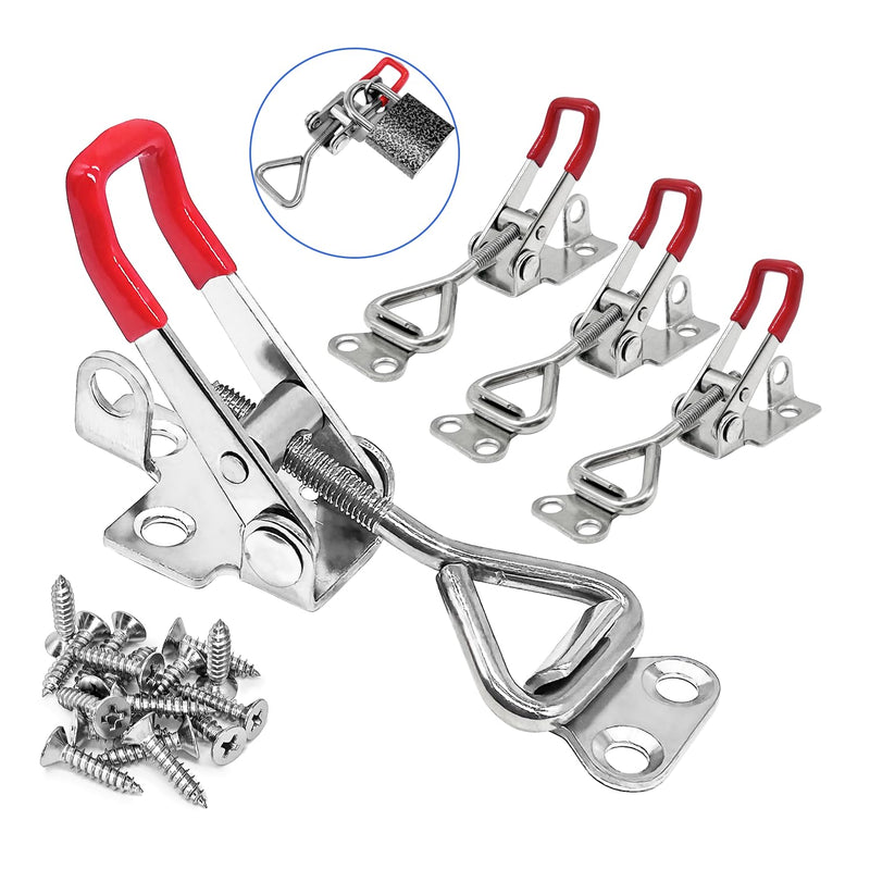 [Australia - AusPower] - 4pcs 4001 Toggle Latch Clamp with lockhole, 304 Stainless Steel Adjustable Toggle Latch Smoker Quick Release Pull Latch With 16pcs Screw, 300Lbs Holding Capacity 