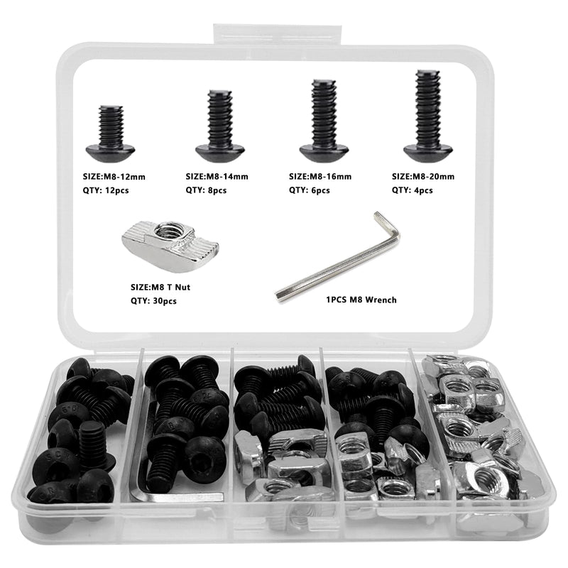 [Australia - AusPower] - 60Pcs 4040 Aluminum Extrusion Hardware Accessories, M8 T Nuts scerws kit for 10mm T Slot Rail 4040 Aluminum Extrusion Connectors 60pcs 4040 Series M8 T Nuts Scerws Kit(Black) 