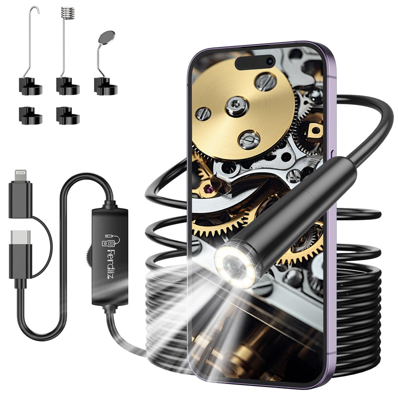 [Australia - AusPower] - Endoscope Camera with Light, 1920P HD Borescope with 8 Adjustable LED Lights, Borescope with 16.4ft Semi-Rigid Snake Camera with Light, 7.9mm IP67 Waterproof Inspection Endoscope for iOS and Android AN112-16.4ft 