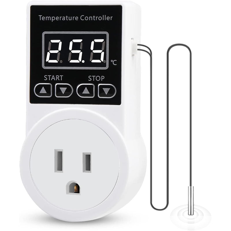 [Australia - AusPower] - Digital Thermostat Plug Socket, LCD Screen Temperature Controller US Plug with Water Proof Sensor Probe, Heating Cooling Temperature Switch Outlet for Reptile Greenhouse Terrarium Home 