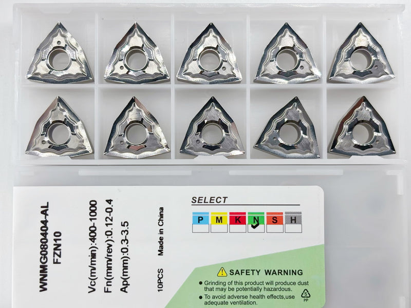 WNMG431 WNMG080404-AL Carbide Inserts for Aluminum CNC Lathe, 10pcs | WNMG431 uncoated AL grade, 80° diamond shape, versatile for aluminum face & OD turning, fits MWLNR/L tool holders