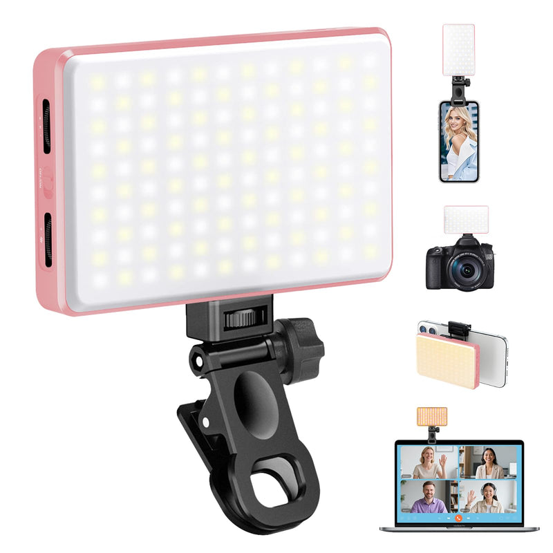 168 LED Selfie Light for iPhone, Phone Light, 3000mah Rechargeable Picture Light Clip Portable Lights for Phone, Camera, Laptop, iPad, 3 Lights Modes for Makeup, Video Conference, TikTok, Vlog (Pink) Pink