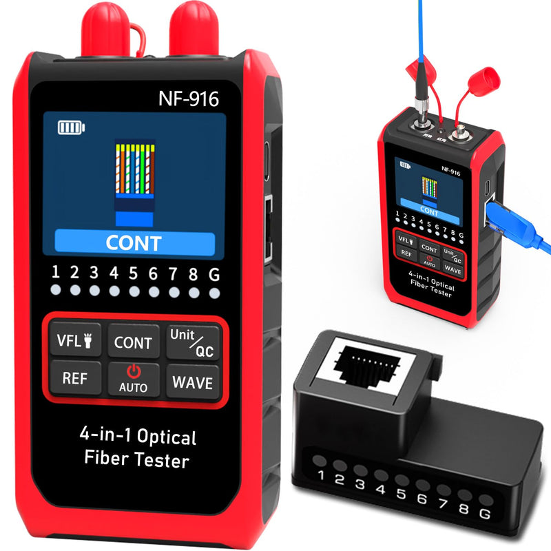 [Australia - AusPower] - NF-916 Network Cable Tester with Optical Power Meter 4 in1 FC/SC/ST Universal Interface Ethernet LAN RJ45/RJ11/CAT5/CAT6 Continuity Test Wire Tracer Fiber Tester 