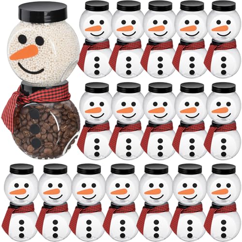 Jingmore 36 Pcs Plastic Candy Jars for Christmas Party Favors Snowman Christmas Candy Jars with Lids Clear Xmas Cookie Jar Container Chocolate Storage Jar with Stickers and Ribbon (Red Black Plaid) Red Black Plaid