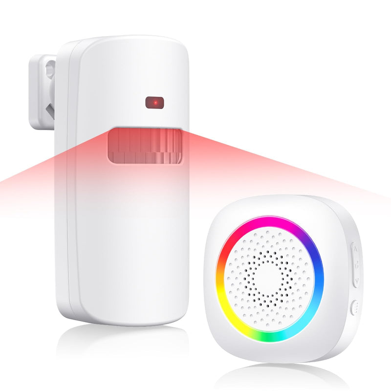 [Australia - AusPower] - Wireless Motion Sensor Door Chime, Fast Detection PIR Entry Alert with 61 Chimes, 5 Volume Levels, 1000Ft Range, RGB Light Indicator, Easy Install for Business, Home, Store, Elderly, Visitors 1 Sensors + 1 Receiver White 