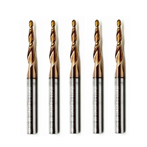 Hwaynct 5-piece tapered ball nose end mill set with 1/8-inch shanks for CNC 3D woodworking carving