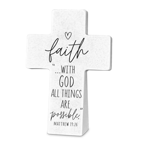 Lighthouse Christian Products Inspirational Tabletop Cross Figurine, 3.25 x 5 Inch Resin, Faith With God