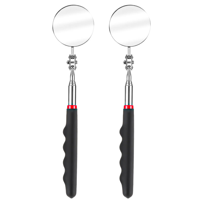 Set of 2 Telescopic Inspection Mirror Set, Round, 360 Degrees, Rotatable, Extendable Mechanical Car Mirror, Inspection Mirror Handles for Vehicle Inspections, Technicians, Tool, Geocaching Black