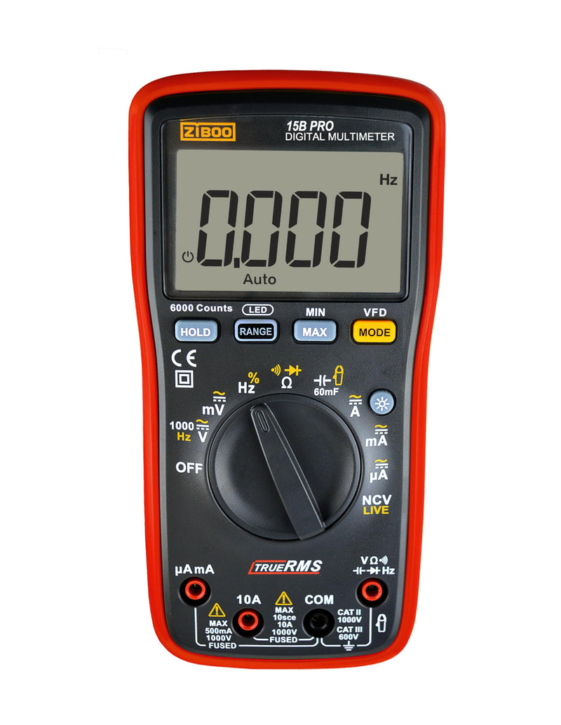 [Australia - AusPower] - ZIBOO 15B PRO True RMS Digital Multimeter,for Electrical Applications, Measures AC/DC Voltage and Current Measurements up to 1000V and 10A,Compatible with FLUKE(Optional AC Pliers) 