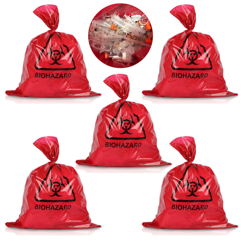 [Australia - AusPower] - 5 Pack Biohazard Bags Heavy Duty Thick Autoclavable Infectious Waste Bag Red Polypropylene Puncture Resistant 20 Gallon Biohazard Safety Bags Disposable Laboratory Sample Specimen Bag 