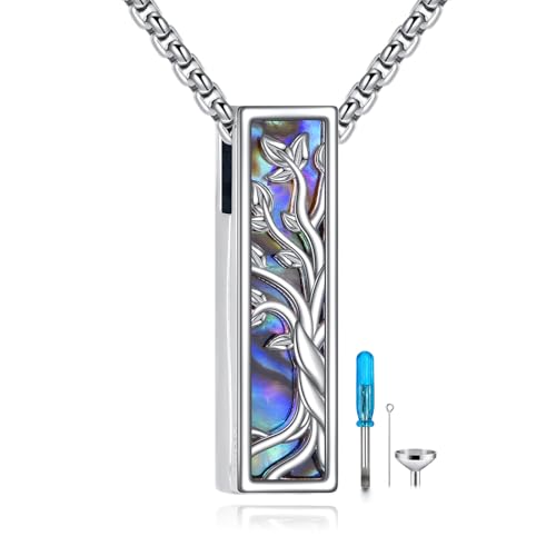 Urn Necklace Ashes 925 Sterling Silver Cremation Pendant Memorial Ashes Abalone Shell Pendant Jewelry Gift for Women Men Tree of Life