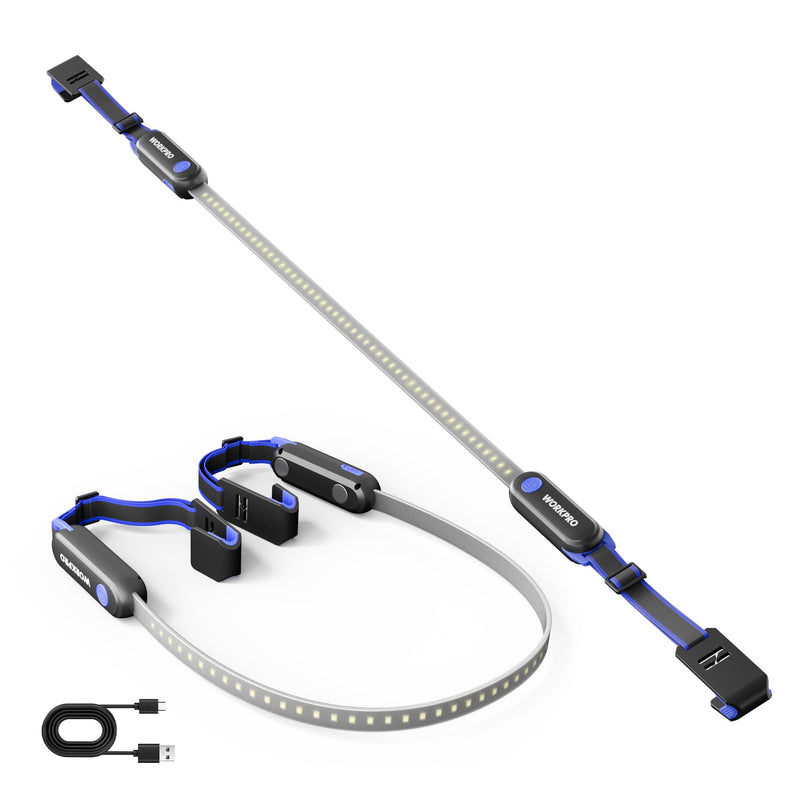 [Australia - AusPower] - WORKPRO Rechargeable Underhood Work Light, 25inch Long Foldable LED Work Light Bar, 3 Lighting Modes with Adjustable Straps and Hooks, Magnetic Light for Car Repairing/Garage/Workshop/Emergency 