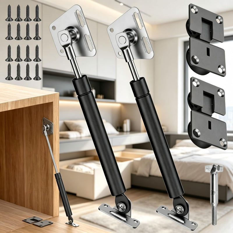 Drop Down Gas Struts 100N/22LBS, Soft Close Gas Spring Hinges with 90° Opening Support, Heavy Duty Drop Down Cabinet Door Hinges for Kitchen Cabinets, Storage Cabinets, Black 2 Pack
