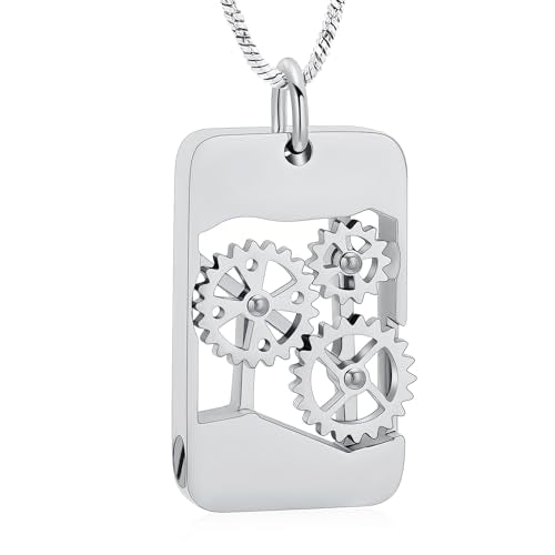 Yinplsmemory Cremation Jewelry for Men Punk Gear Urn Necklace for Ashes Stainless Steel Memorial Ashes Holder Keepsake Loved One Necklace Silver