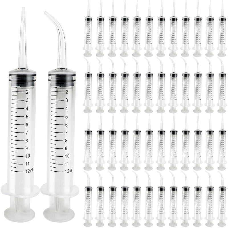 [Australia - AusPower] - 100 Pcs 12ml Plastic Syringes with Curved Tip and Straight Tip Disposable Irrigation Syringe with Measurement Dispensing Syringe Tools for Oral Care Animal Feeding 