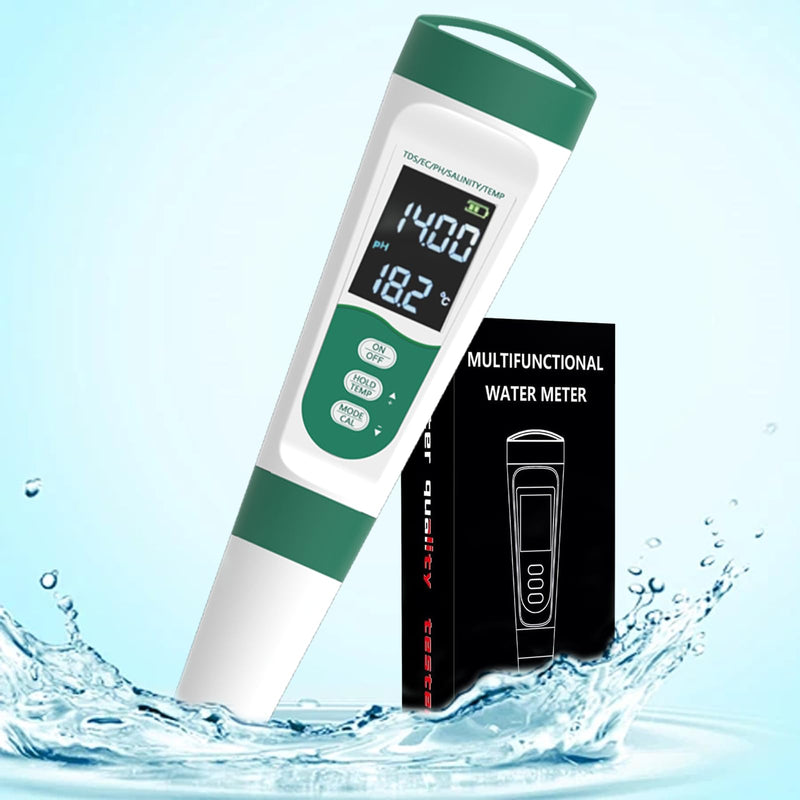 [Australia - AusPower] - 5-in-1 Water Quality Tester - TDS/PH/Temp/Salt/EC Meter - High-Precision Chip & Algorithm for Fast & Accurate Measurements - Ideal for Drinking, Tap, Well, Pool, Aquarium, Hydroponics 