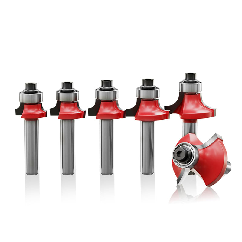 CSOOM 6 Pieces 8 mm Shank Rounding Cutter Standard Round Cutter Set, Carbide Round Over Milling Cutter Bits Router Bits Edge Cutter Radius Cutter for Woodworking 6pcs