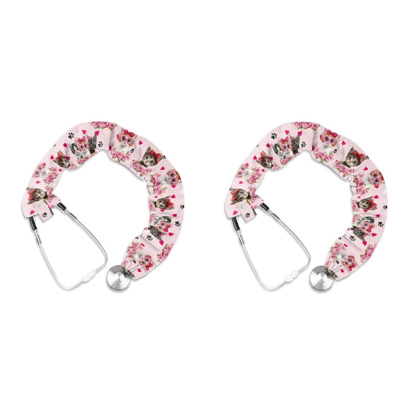 [Australia - AusPower] - Nurses Week Gifts Rose Stethoscope Cover Cat Print Stethoscope Accessories 2 Pack Stethoscope Cover Sleeve Stretchy Stethoscope Protective Cover for Nurses Doctors Mothers Day Gift for Mom Rose Cat 