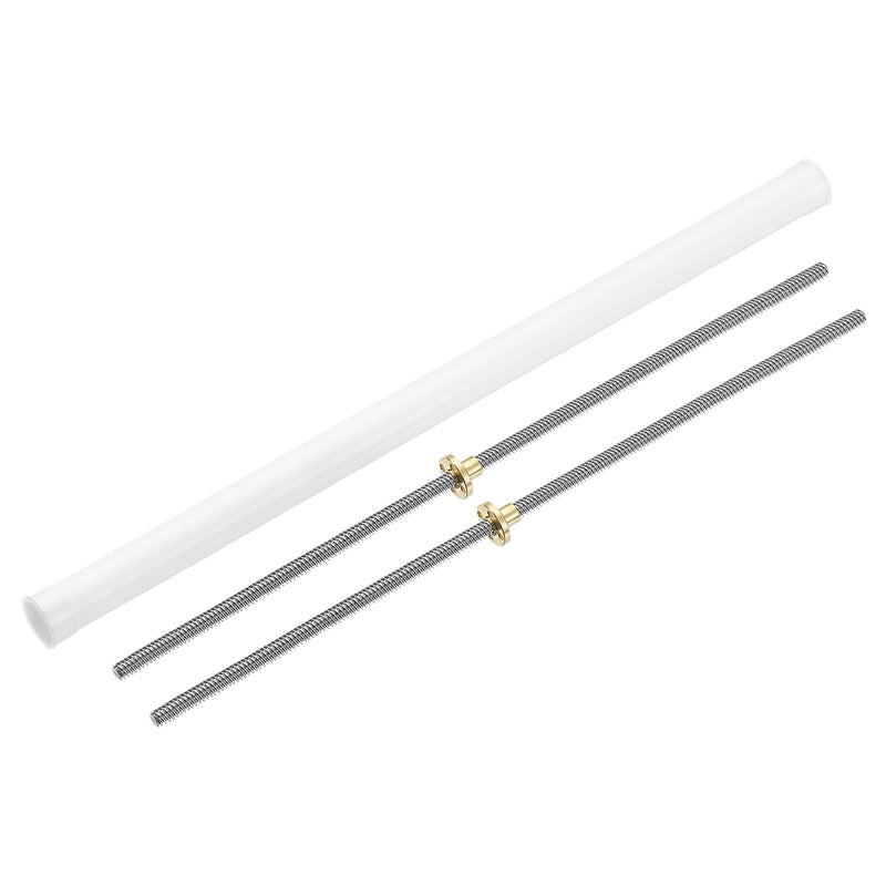 uxcell 2Pcs 480mm Tr8x8 Lead Screw with Brass Nut (Acme Thread, 2mm Pitch, 4 Starts, 8mm Lead), 304 Stainless Steel Screw Bar Printer Upgrade Parts with Plastic Packaging Tube, Silver