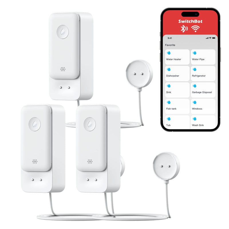 SwitchBot WiFi Water Leak Detector, Smart Water Sensor with 100dB Adjustable Alarm&App Alerts, IP67 Waterproof, Detector for Home with 3.28ft Sensing Cable, No Hub Required (Support 2.4G) (3, White) 3.0