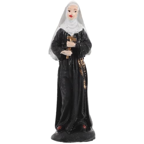 Nun Figurine with Crucifix Holy Catholic Figure Resin Tabletop Holy Decor Small Decor Accessory for Home Church Sand Table Collectible Religious Ornaments 2.95 in