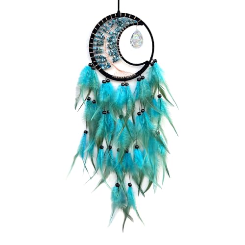 Blue Tree of Life Dream Catcher with Crystal Pendant