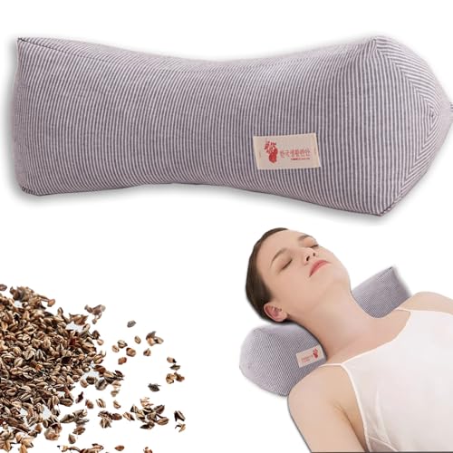 Neck & Cervical Pillows Buckwheat Pillow ，Neck Support Pillow Cervical Neck Roll Bolster Pillow，Neck Pain Relief for Back and Side Sleepers Round Pillows (Gray) Gray