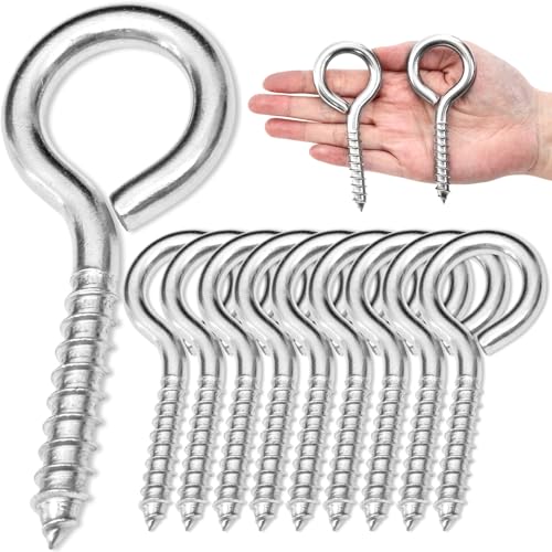 10PCS 4 inches Screw Eyes M8 304 Stainless Steel Eye Screws, Heavy Duty Screw, Eye Hooks Screw Eye Bolts Eye Hooks Screw, Indoor & Outdoor Uses (10, M8-4inch) 10