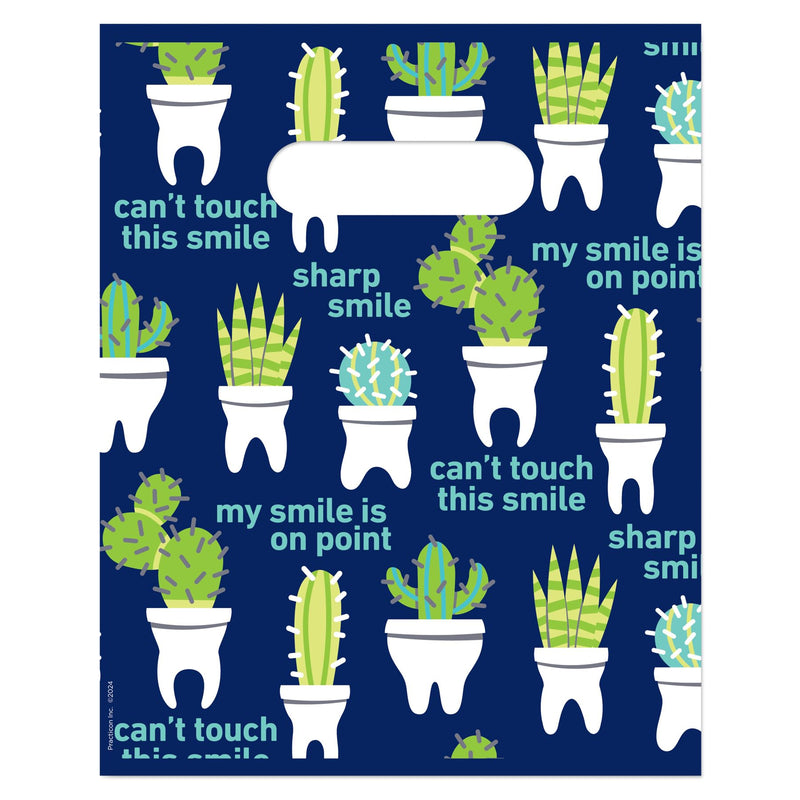 [Australia - AusPower] - Practicon Cactus Teeth 8" x 10" Dental Giveaway Bag, Dental Hygiene Patient Care Goodie Bag, Dentist Office Plastic Gift Bags, 100 Pack 8" x 10" 
