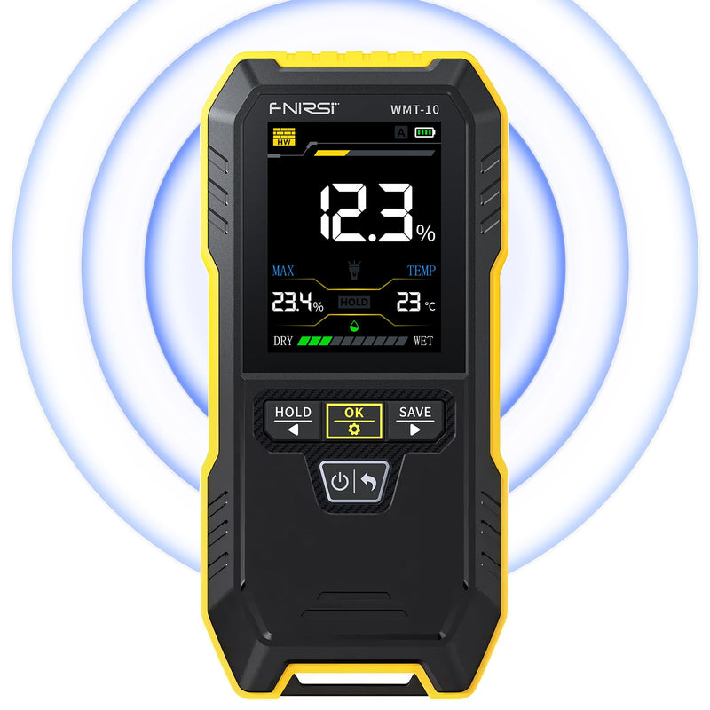 [Australia - AusPower] - FNRSI UPGRADED WMT-10 Rechargeable Pinless Wood Moisture Meter with Flashlight for Wood, Firewood, Wall Non-contact Timber Damp Detector Non-destructive Humidity Tester for Lumber Concrete Building 