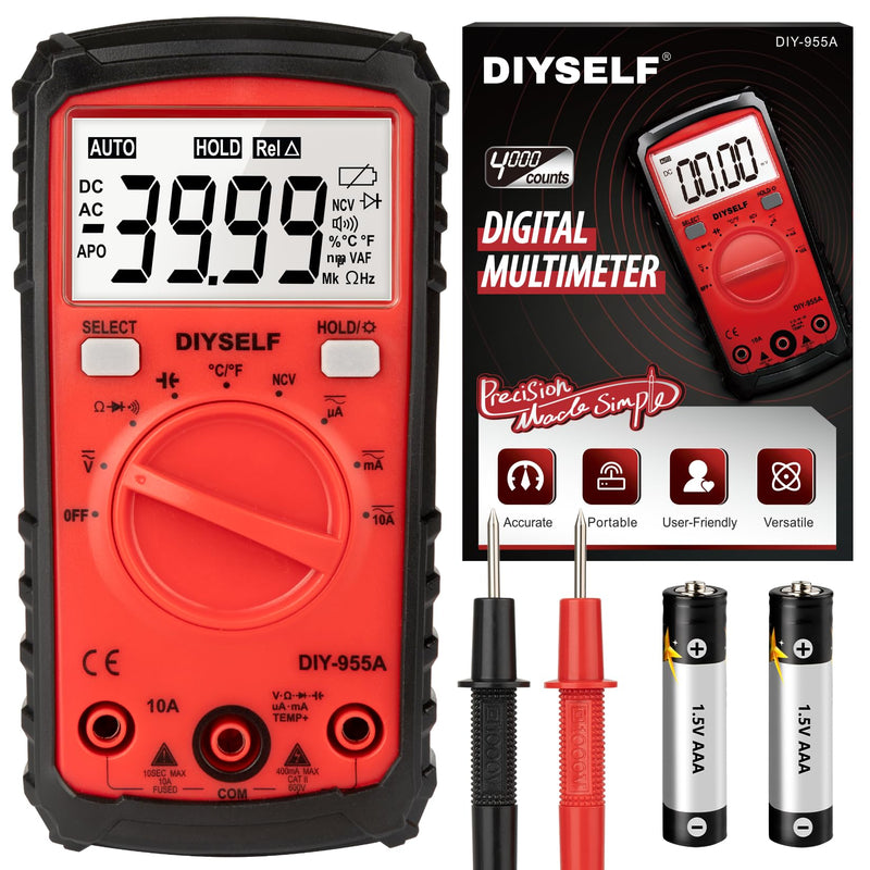 [Australia - AusPower] - DIYSELF Multimeter, 4000 Counts Auto-Ranging Multimeter Tester, Non-Contact Volt Meter, Digital Multimeter for DC/AC Voltage, Capacitance, Resistance, Continuity, Voltage Meter, Capacitor Tester 