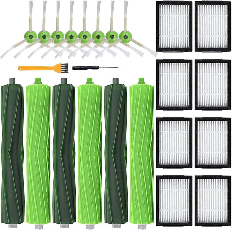 [Australia - AusPower] - 19 Pack Replacement Parts Compatible for Roomba j7 j7+/Plus E5 E6 E7 i7 i7+ i3 i3+ i4 i4+ i6 i6+ i8 Vacuum Cleaner, Replenishment Kit 2 Set Roller Brushes,8 Filters,8 Side Brushes White Side Brushes 
