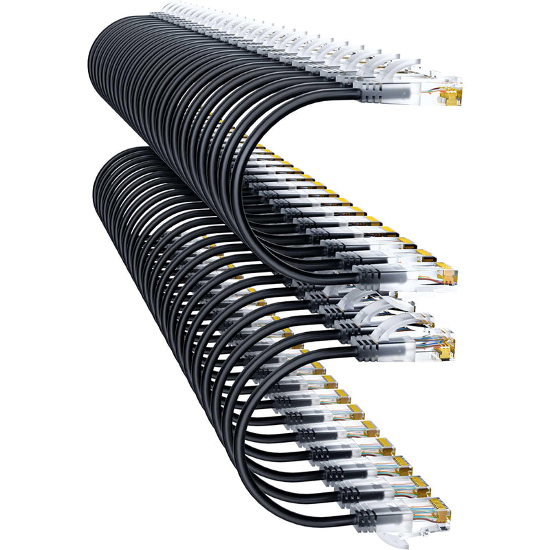 Cat6a Patch Cables 1ft (48 Pack) Slim, Cat6 Ethernet Patch Cable Pure Copper, Flexible Cat 6 Patch Cable 550MHZ 10G, Space-Saving Cat 6A Network Cables for Patch Panel Black 48Pack