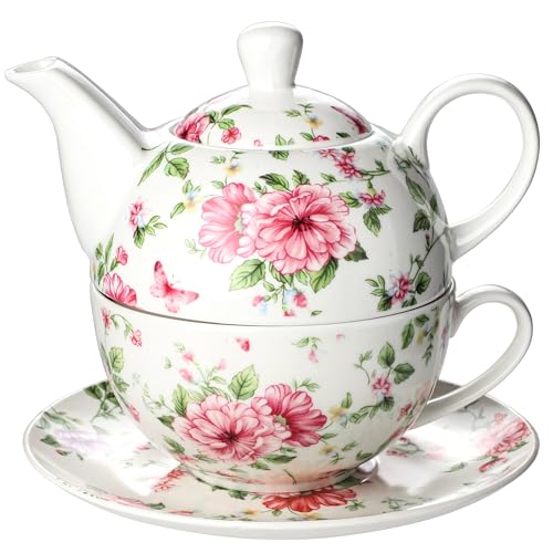 Tea Cup Set Ceramic Including 1 Teapot with lid 1 Tea Cup with 1 Sauser (C1) C1