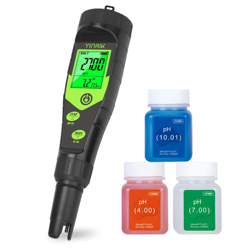 [Australia - AusPower] - Pool Salt Tester, Digital 5 in 1 pH TDS EC Salinity Meter with Calibration Solution Kit, Simultaneous Display ppm pH for Saltwater Pool, Aquarium, Hot Tub, Spa, Hydroponics, Home Brew&Pickling YK-T5S 